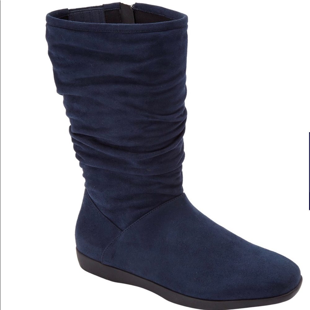 NWT Comfortview Wide Calf Suede Like Mid Calf Boots in Dark Denim